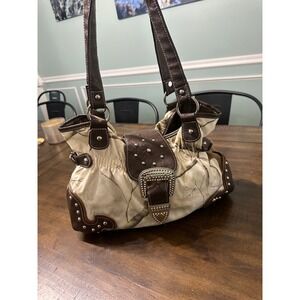 Realtree Camo Western Shoulder Bag Brown Studded Buckle Canvas Purse Mens Womens